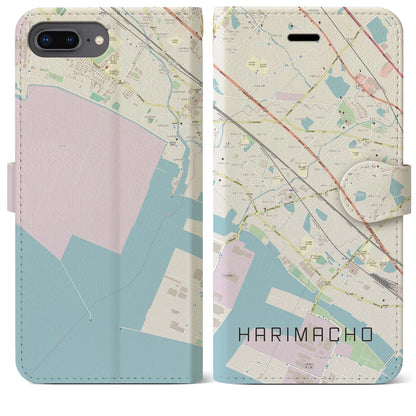 【播磨町（兵庫県）】地図柄iPhoneケース（手帳タイプ）ナチュラル・iPhone 8Plus /7Plus / 6sPlus / 6Plus 用