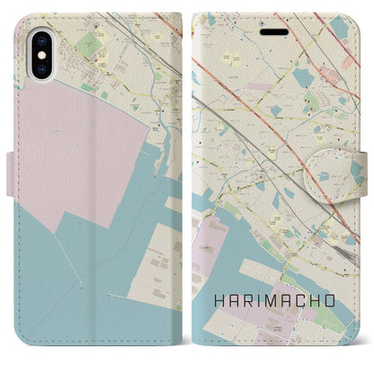 【播磨町（兵庫県）】地図柄iPhoneケース（手帳タイプ）ナチュラル・iPhone XS Max 用