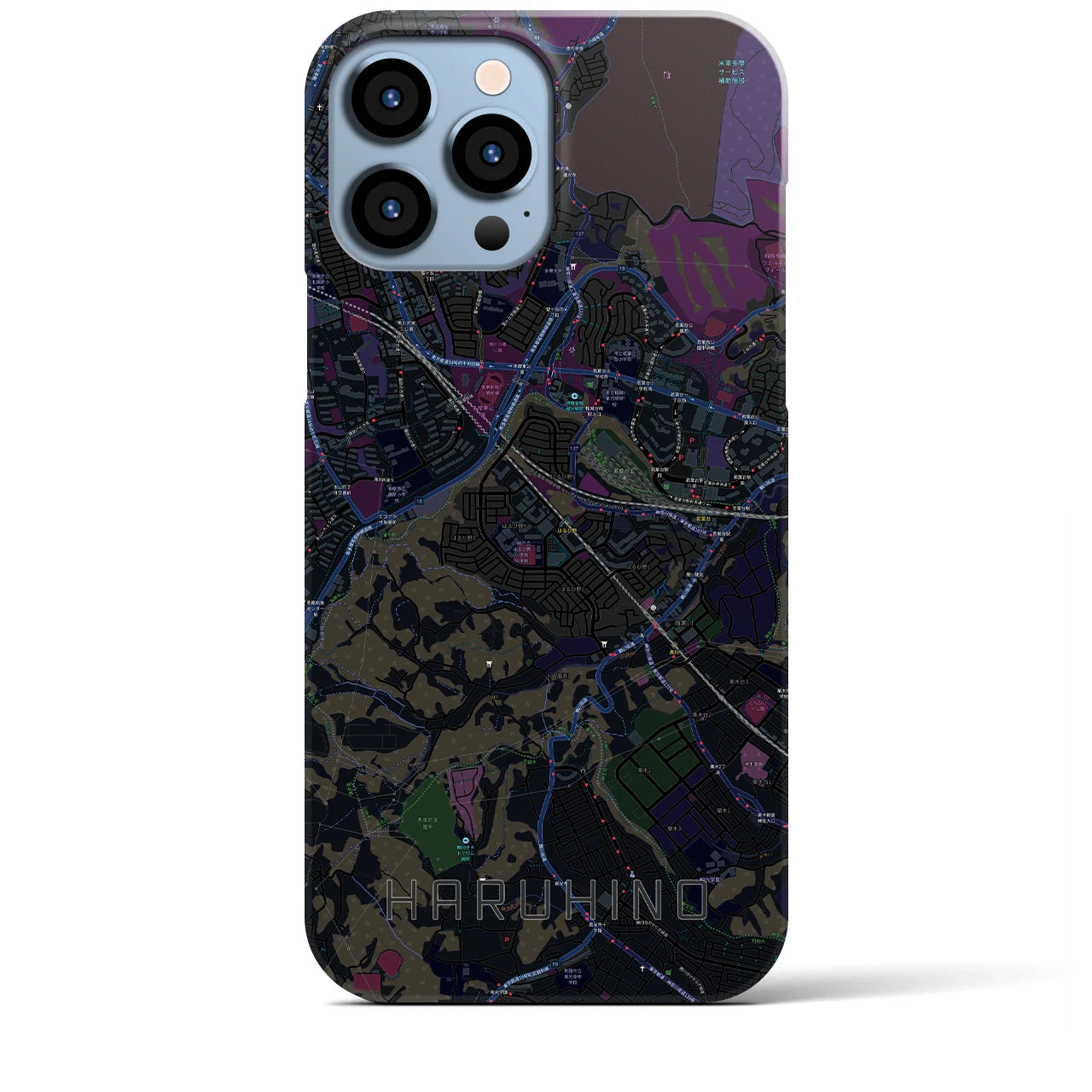 【はるひ野】地図柄iPhoneケース（バックカバータイプ・ブラック）iPhone 13 Pro Max 用