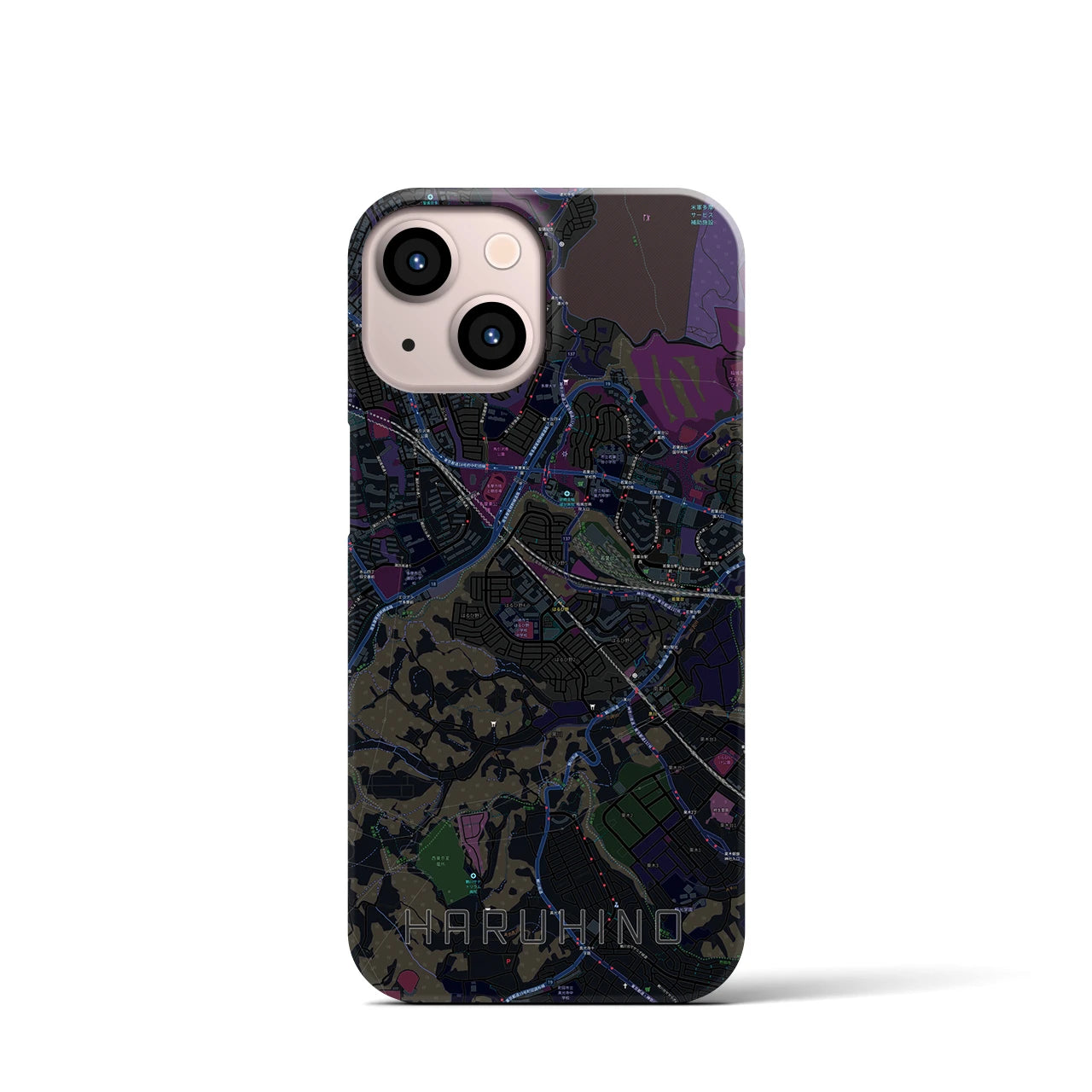 【はるひ野】地図柄iPhoneケース（バックカバータイプ・ブラック）iPhone 13 mini 用