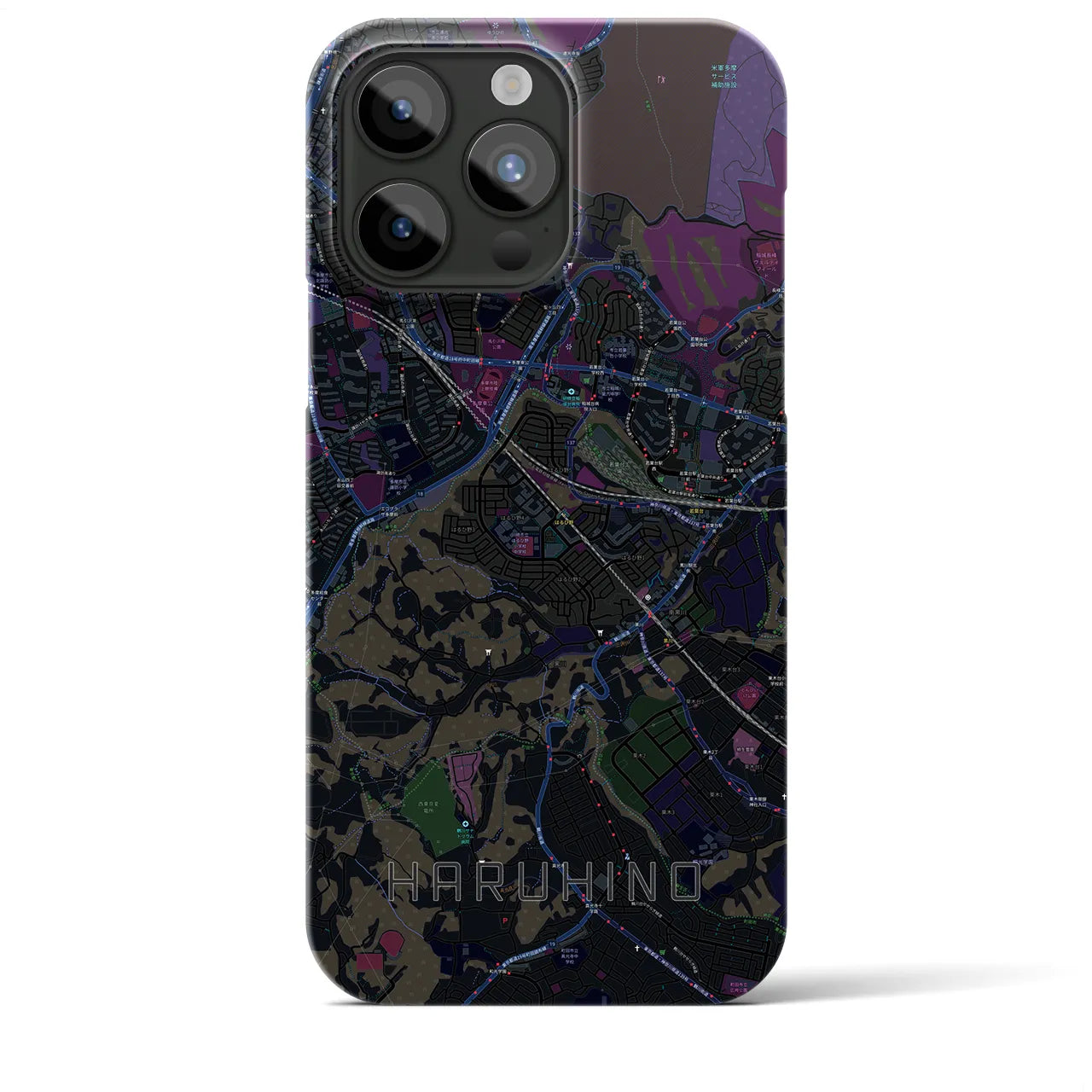 【はるひ野】地図柄iPhoneケース（バックカバータイプ・ブラック）iPhone 15 Pro Max 用