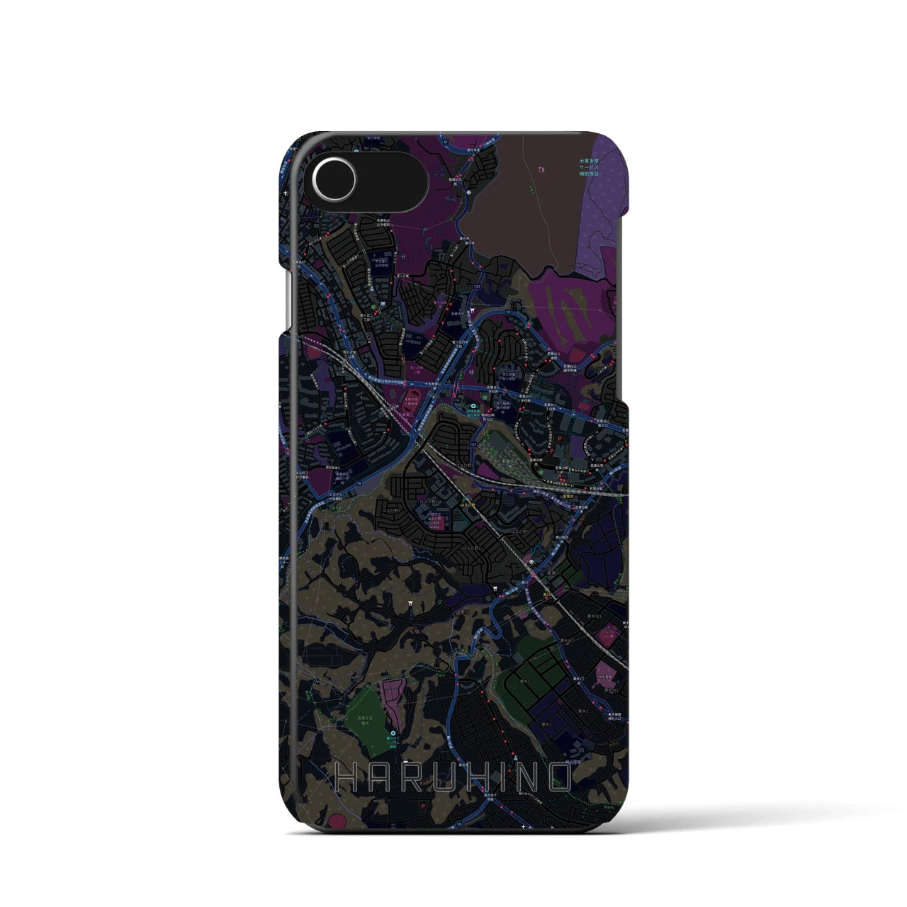 【はるひ野】地図柄iPhoneケース（バックカバータイプ・ブラック）iPhone SE（第3 / 第2世代） / 8 / 7 / 6s / 6 用