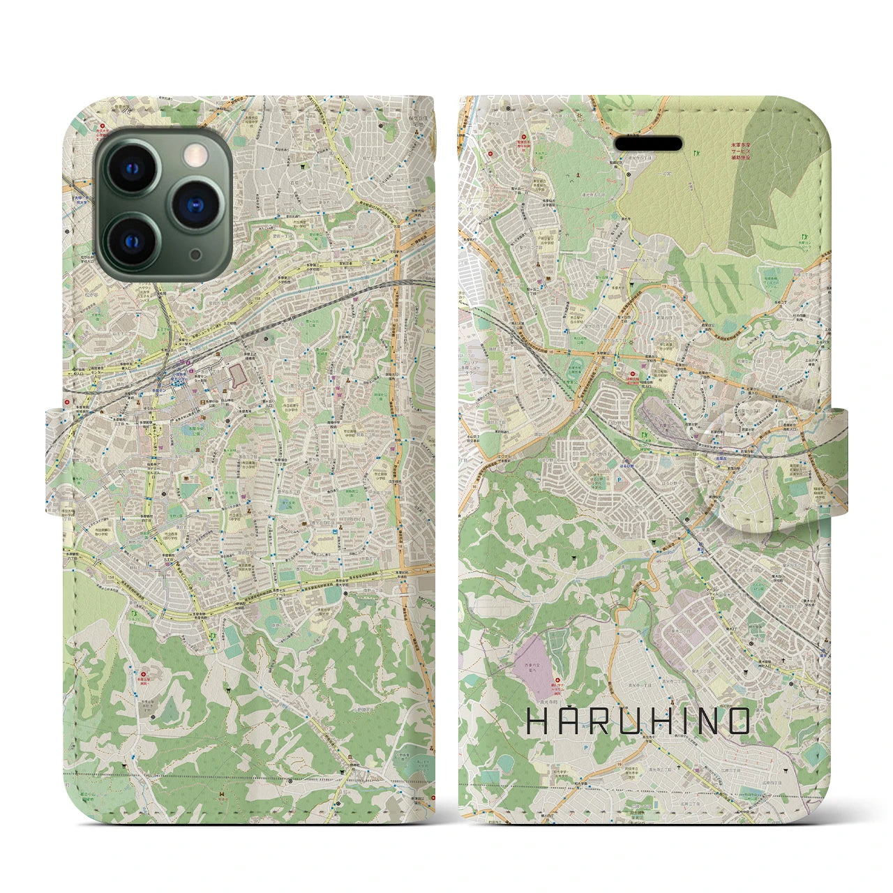 【はるひ野】地図柄iPhoneケース（手帳両面タイプ・ナチュラル）iPhone 11 Pro 用