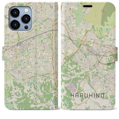 【はるひ野（神奈川県）】地図柄iPhoneケース（手帳タイプ）ナチュラル・iPhone 13 Pro Max 用