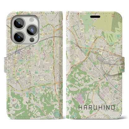 【はるひ野（神奈川県）】地図柄iPhoneケース（手帳タイプ）ナチュラル・iPhone 15 Pro 用