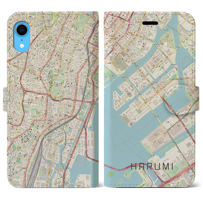 【晴海（東京都）】地図柄iPhoneケース（手帳タイプ）ナチュラル・iPhone XR 用