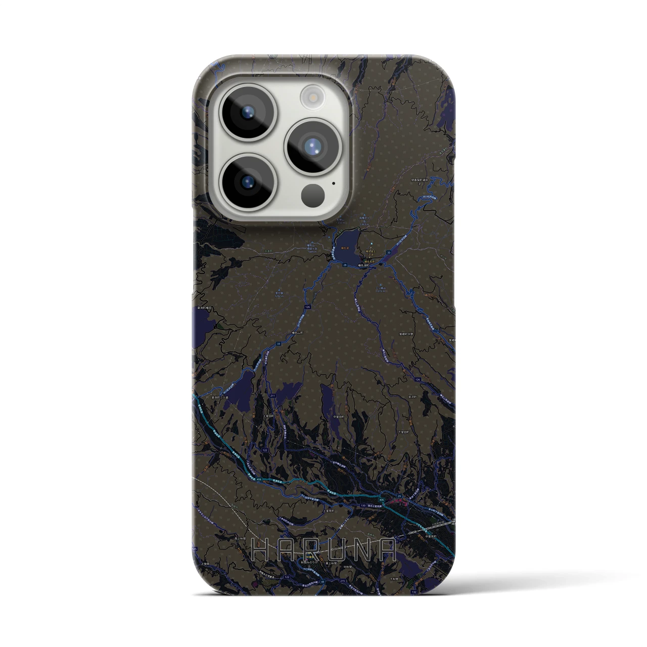 【榛名】地図柄iPhoneケース（バックカバータイプ・ブラック）iPhone 15 Pro 用