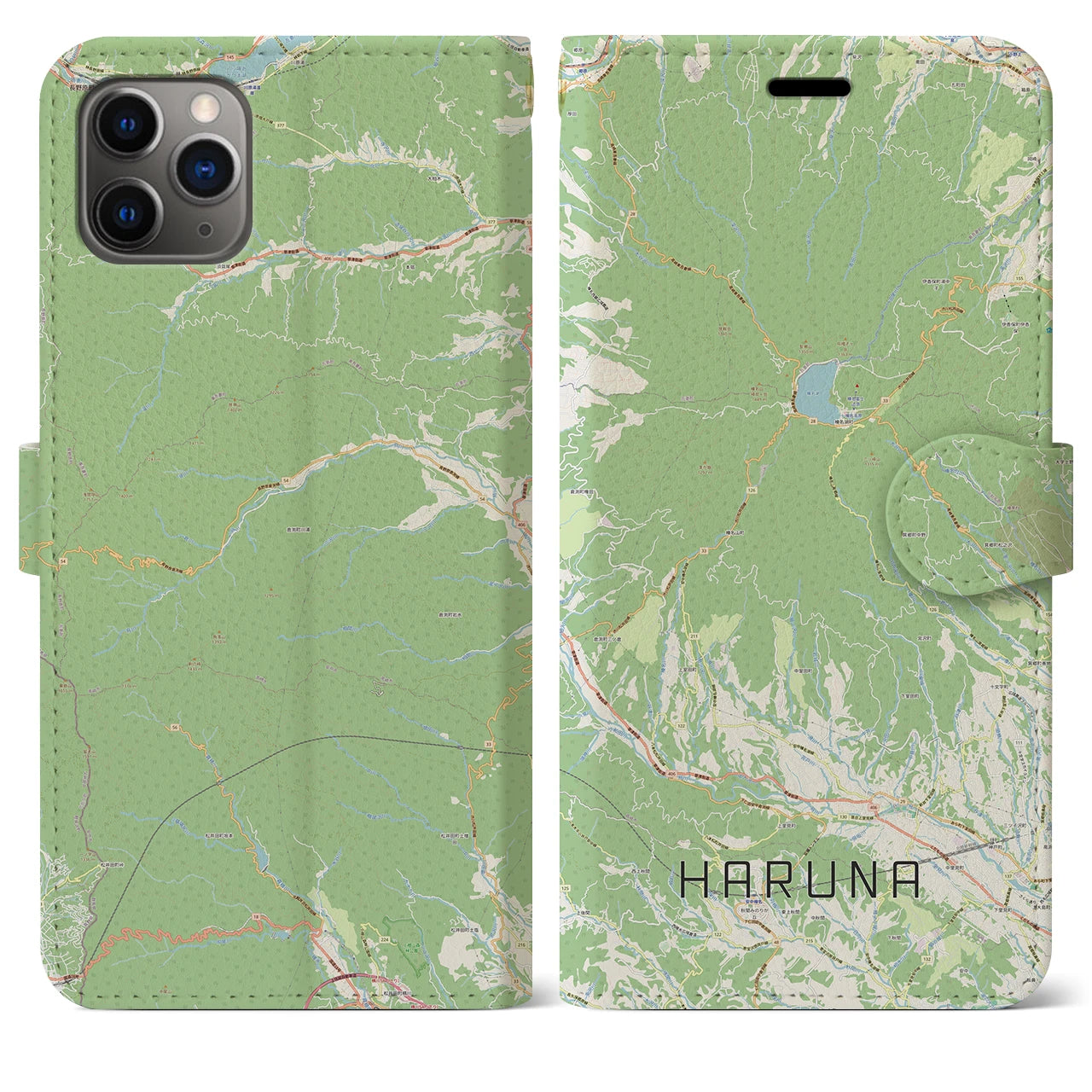 【榛名】地図柄iPhoneケース（手帳両面タイプ・ナチュラル）iPhone 11 Pro Max 用
