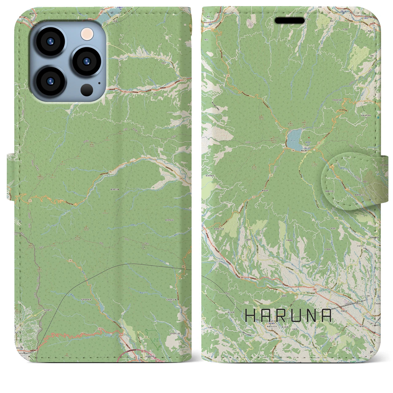 【榛名】地図柄iPhoneケース（手帳両面タイプ・ナチュラル）iPhone 13 Pro Max 用