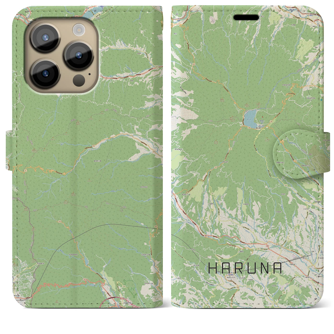 【榛名】地図柄iPhoneケース（手帳両面タイプ・ナチュラル）iPhone 14 Pro Max 用
