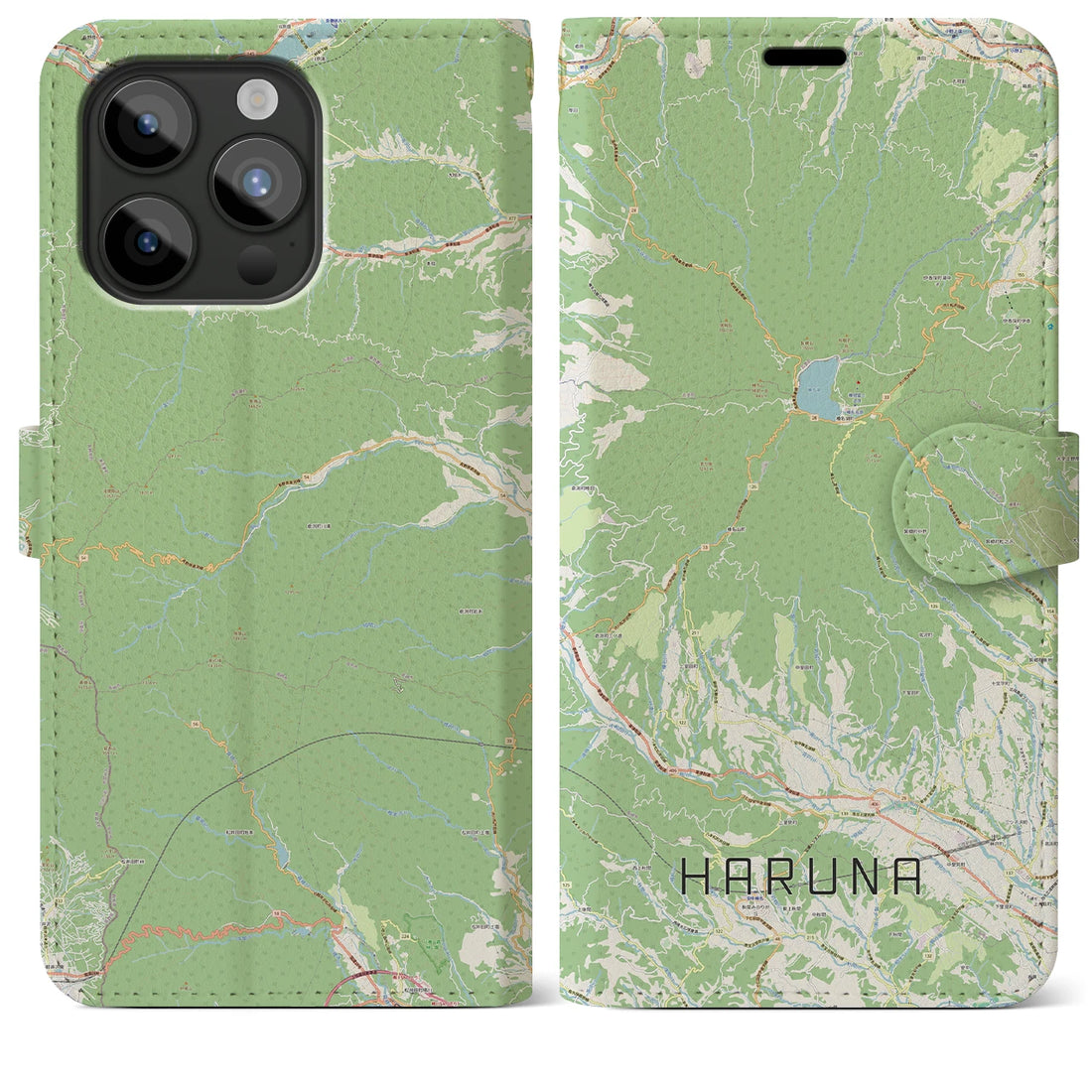 【榛名】地図柄iPhoneケース（手帳両面タイプ・ナチュラル）iPhone 15 Pro Max 用