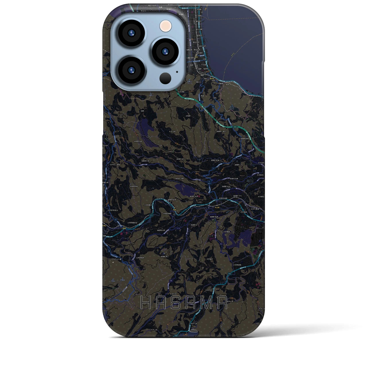 【挾間】地図柄iPhoneケース（バックカバータイプ・ブラック）iPhone 13 Pro Max 用
