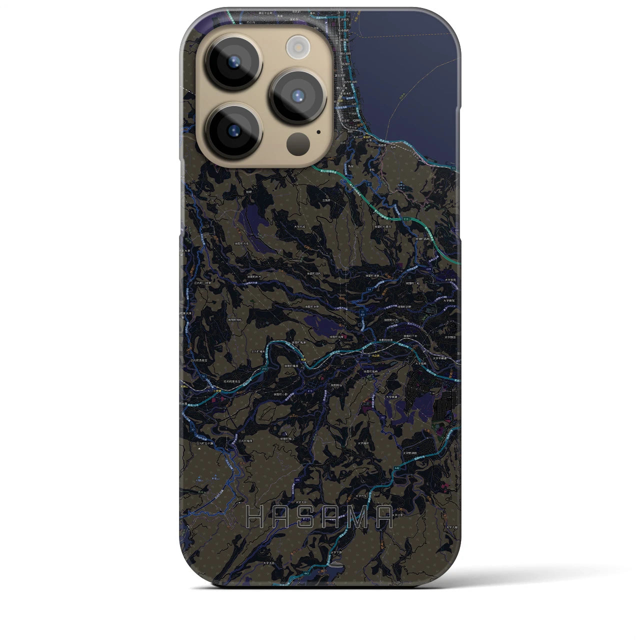 【挾間】地図柄iPhoneケース（バックカバータイプ・ブラック）iPhone 14 Pro Max 用