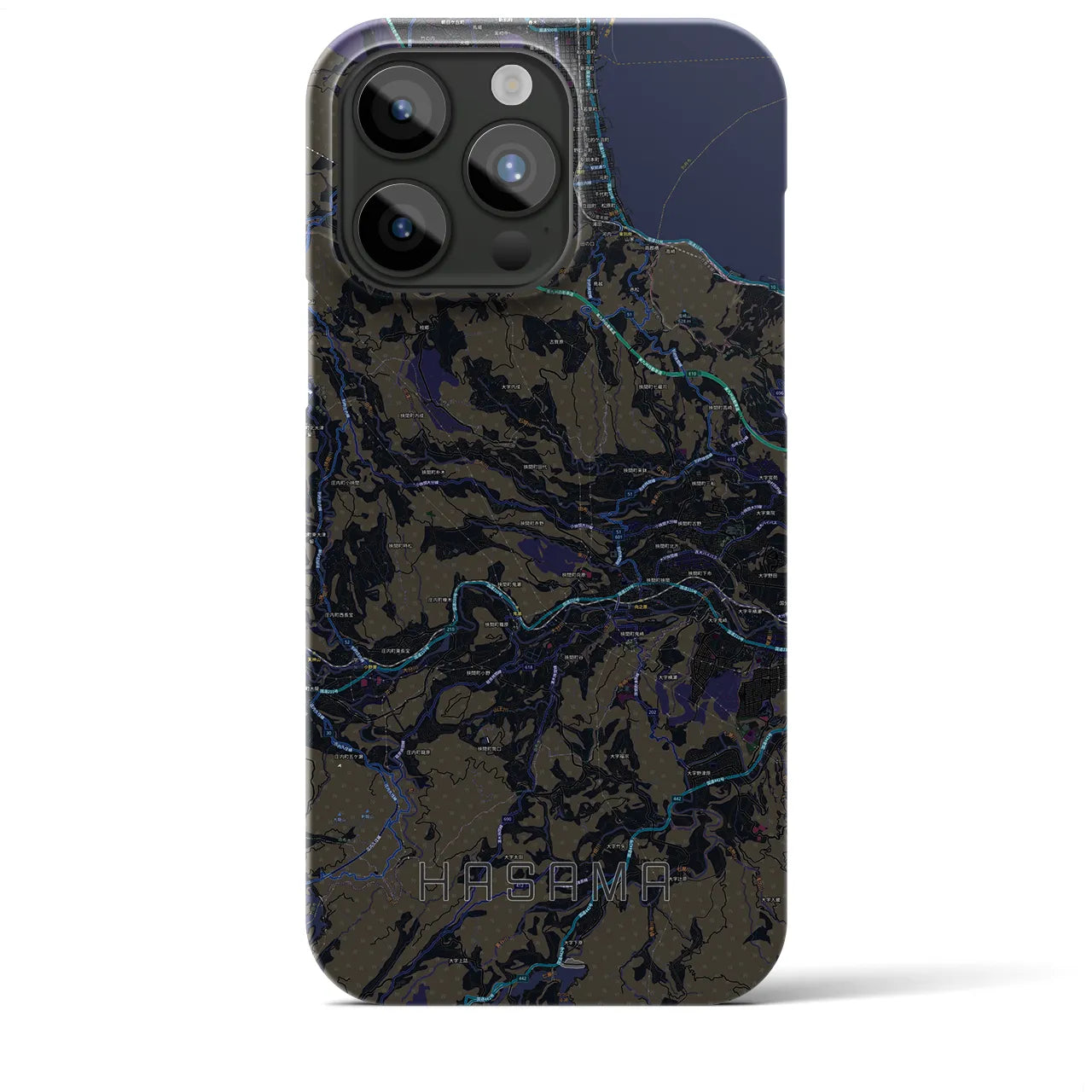 【挾間】地図柄iPhoneケース（バックカバータイプ・ブラック）iPhone 15 Pro Max 用
