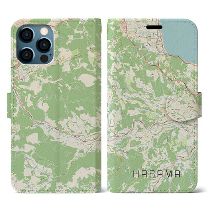 【挾間（大分県）】地図柄iPhoneケース（手帳タイプ）ナチュラル・iPhone 12 / 12 Pro 用