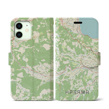 【挾間（大分県）】地図柄iPhoneケース（手帳タイプ）ナチュラル・iPhone 12 mini 用