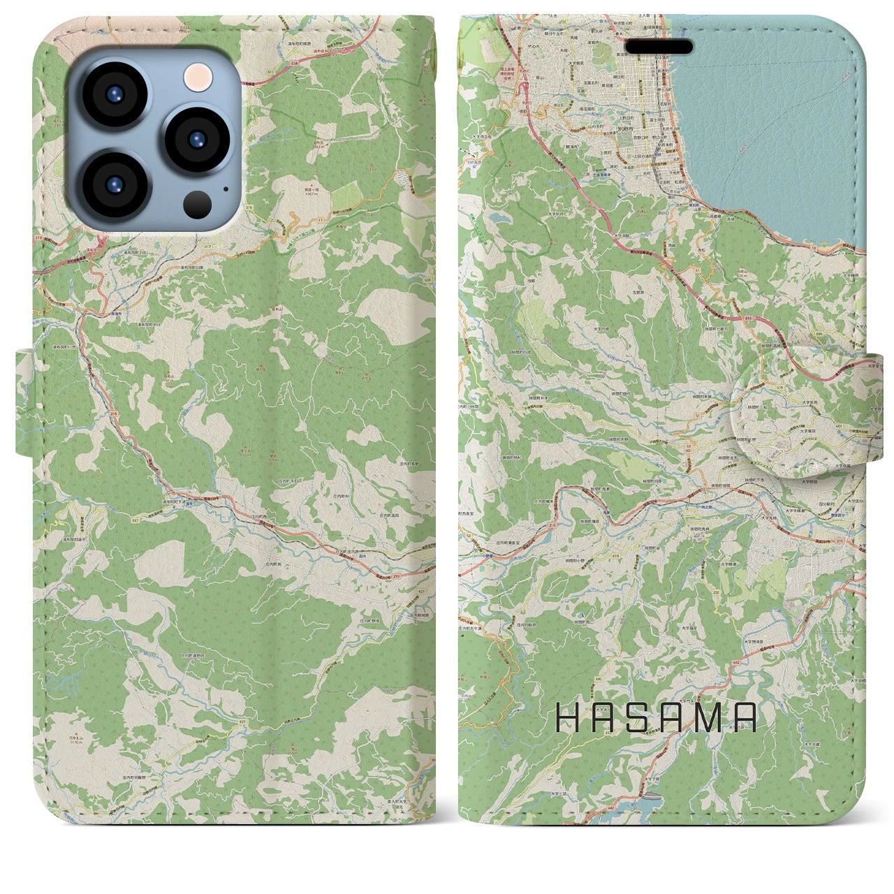 【挾間】地図柄iPhoneケース（手帳両面タイプ・ナチュラル）iPhone 13 Pro Max 用