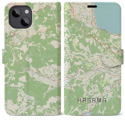 【挾間（大分県）】地図柄iPhoneケース（手帳タイプ）ナチュラル・iPhone 14 Plus 用