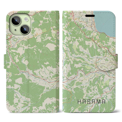 【挾間（大分県）】地図柄iPhoneケース（手帳タイプ）ナチュラル・iPhone 15 用