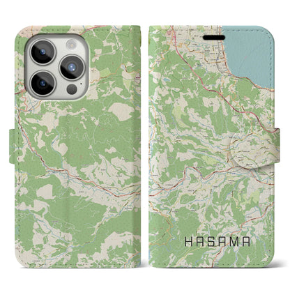 【挾間（大分県）】地図柄iPhoneケース（手帳タイプ）ナチュラル・iPhone 15 Pro 用