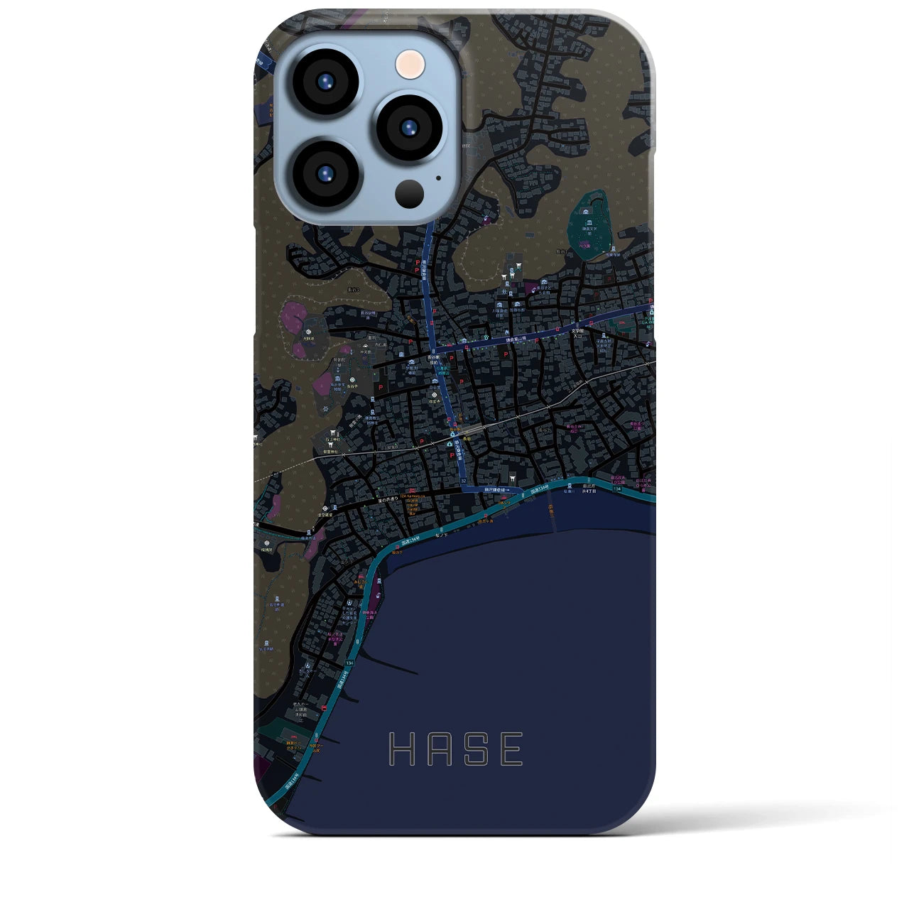 【長谷】地図柄iPhoneケース（バックカバータイプ・ブラック）iPhone 13 Pro Max 用