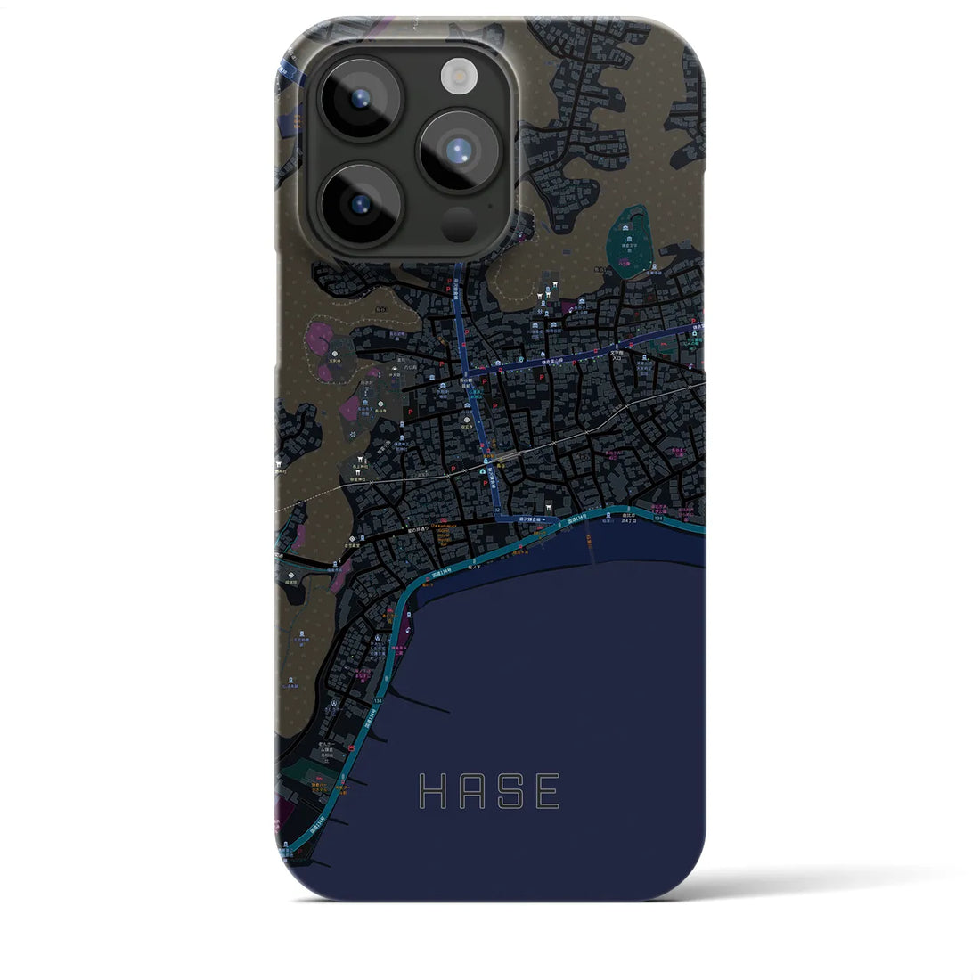 【長谷】地図柄iPhoneケース（バックカバータイプ・ブラック）iPhone 15 Pro Max 用