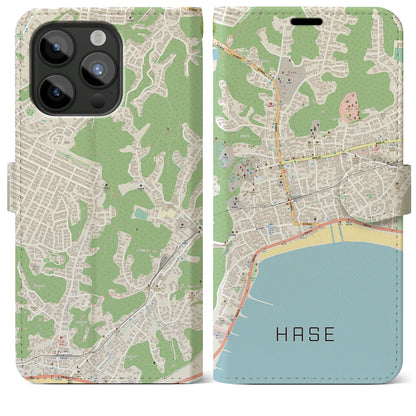 【長谷】地図柄iPhoneケース（手帳両面タイプ・ナチュラル）iPhone 15 Pro Max 用