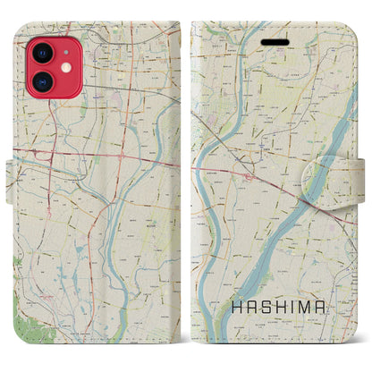 【羽島（岐阜県）】地図柄iPhoneケース（手帳タイプ）ナチュラル・iPhone 11 用