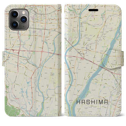 【羽島（岐阜県）】地図柄iPhoneケース（手帳タイプ）ナチュラル・iPhone 11 Pro Max 用