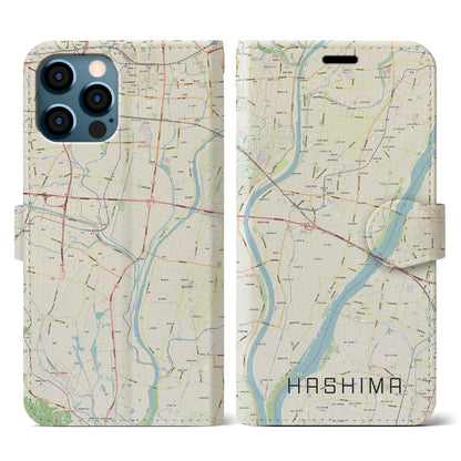 【羽島（岐阜県）】地図柄iPhoneケース（手帳タイプ）ナチュラル・iPhone 12 / 12 Pro 用