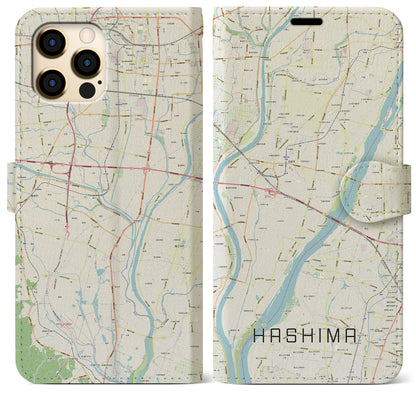 【羽島（岐阜県）】地図柄iPhoneケース（手帳タイプ）ナチュラル・iPhone 12 Pro Max 用