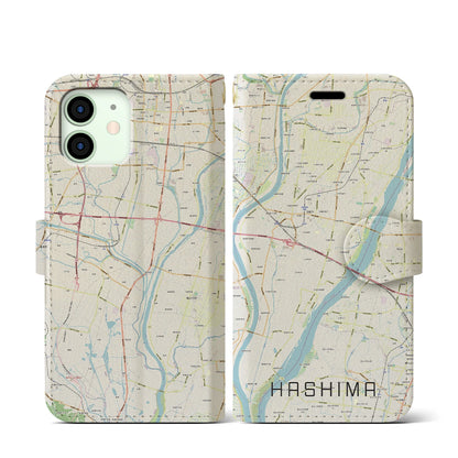 【羽島（岐阜県）】地図柄iPhoneケース（手帳タイプ）ナチュラル・iPhone 12 mini 用
