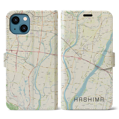【羽島（岐阜県）】地図柄iPhoneケース（手帳タイプ）ナチュラル・iPhone 13 用