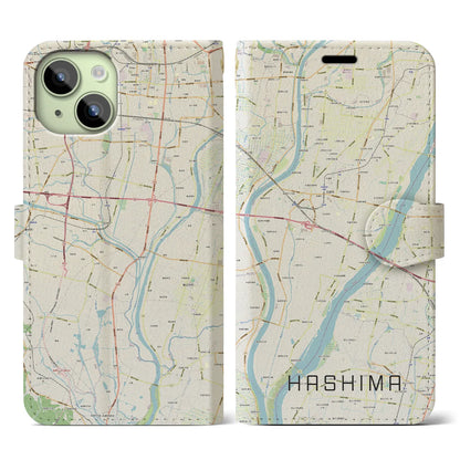 【羽島（岐阜県）】地図柄iPhoneケース（手帳タイプ）ナチュラル・iPhone 15 用