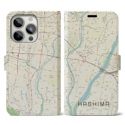 【羽島（岐阜県）】地図柄iPhoneケース（手帳タイプ）ナチュラル・iPhone 15 Pro 用