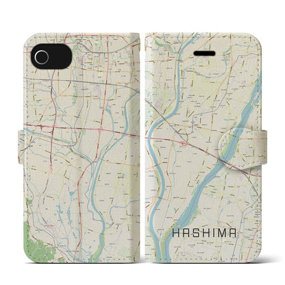 【羽島（岐阜県）】地図柄iPhoneケース（手帳タイプ）ナチュラル・iPhone SE（第3 / 第2世代） / 8 / 7 / 6s / 6 用