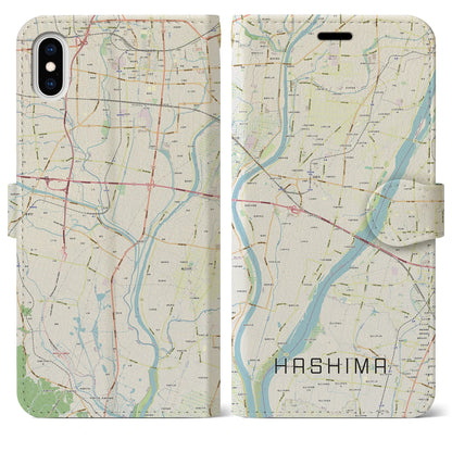 【羽島（岐阜県）】地図柄iPhoneケース（手帳タイプ）ナチュラル・iPhone XS Max 用