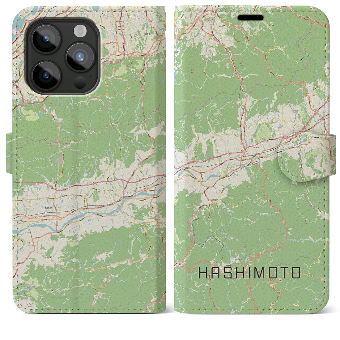 【橋本（和歌山県）】地図柄iPhoneケース（手帳両面タイプ・ナチュラル）iPhone 15 Pro Max 用