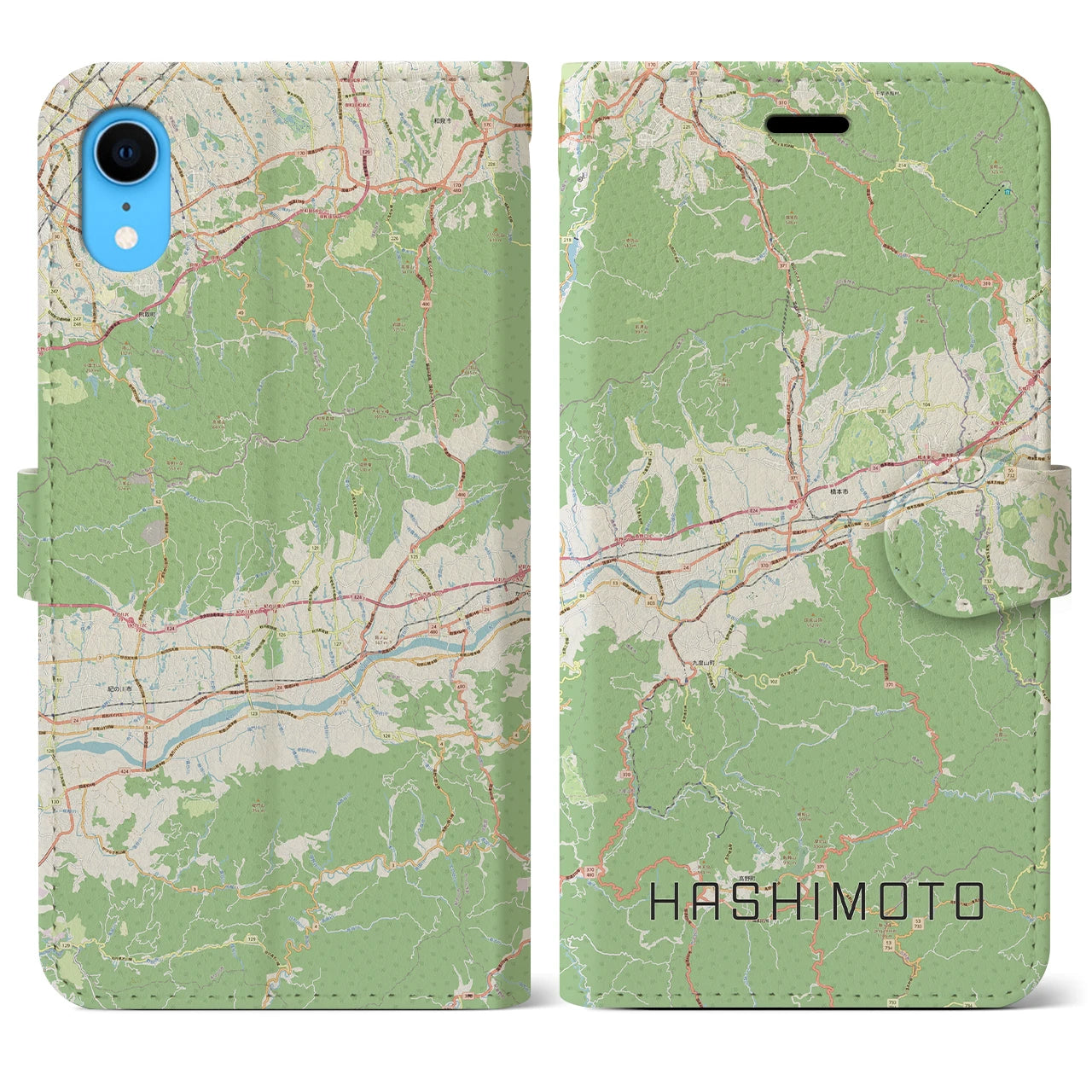 【橋本（和歌山県）】地図柄iPhoneケース（手帳両面タイプ・ナチュラル）iPhone XR 用