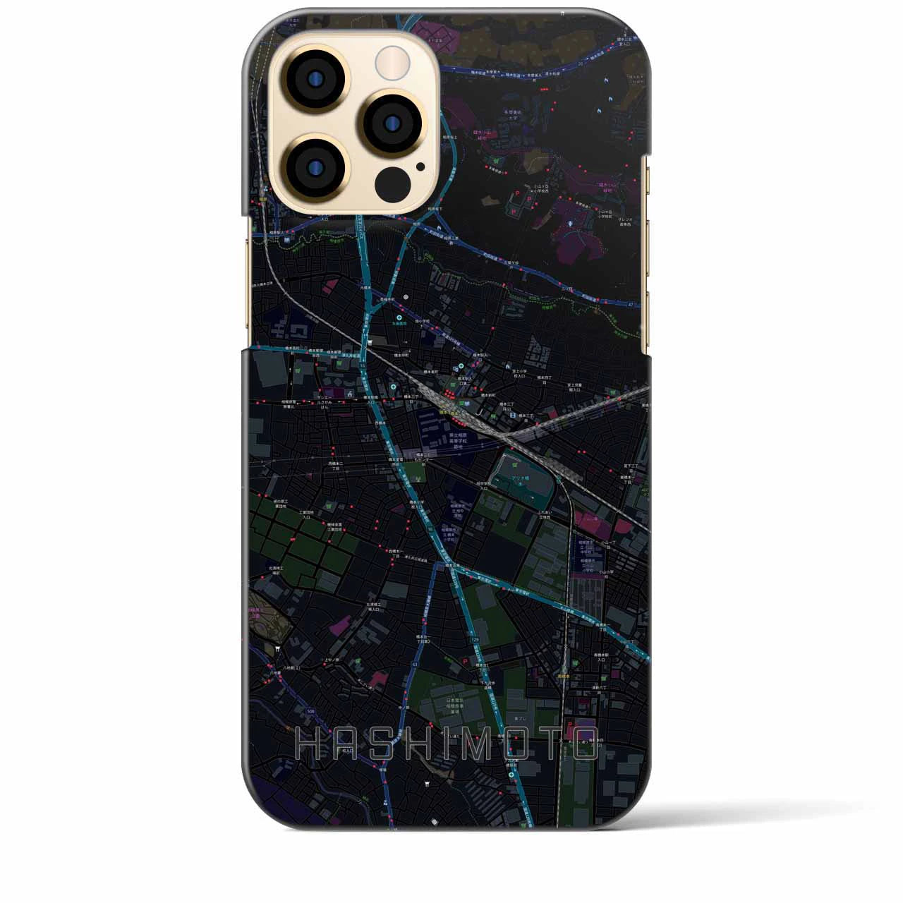 【橋本】地図柄iPhoneケース（バックカバータイプ・ブラック）iPhone 12 Pro Max 用