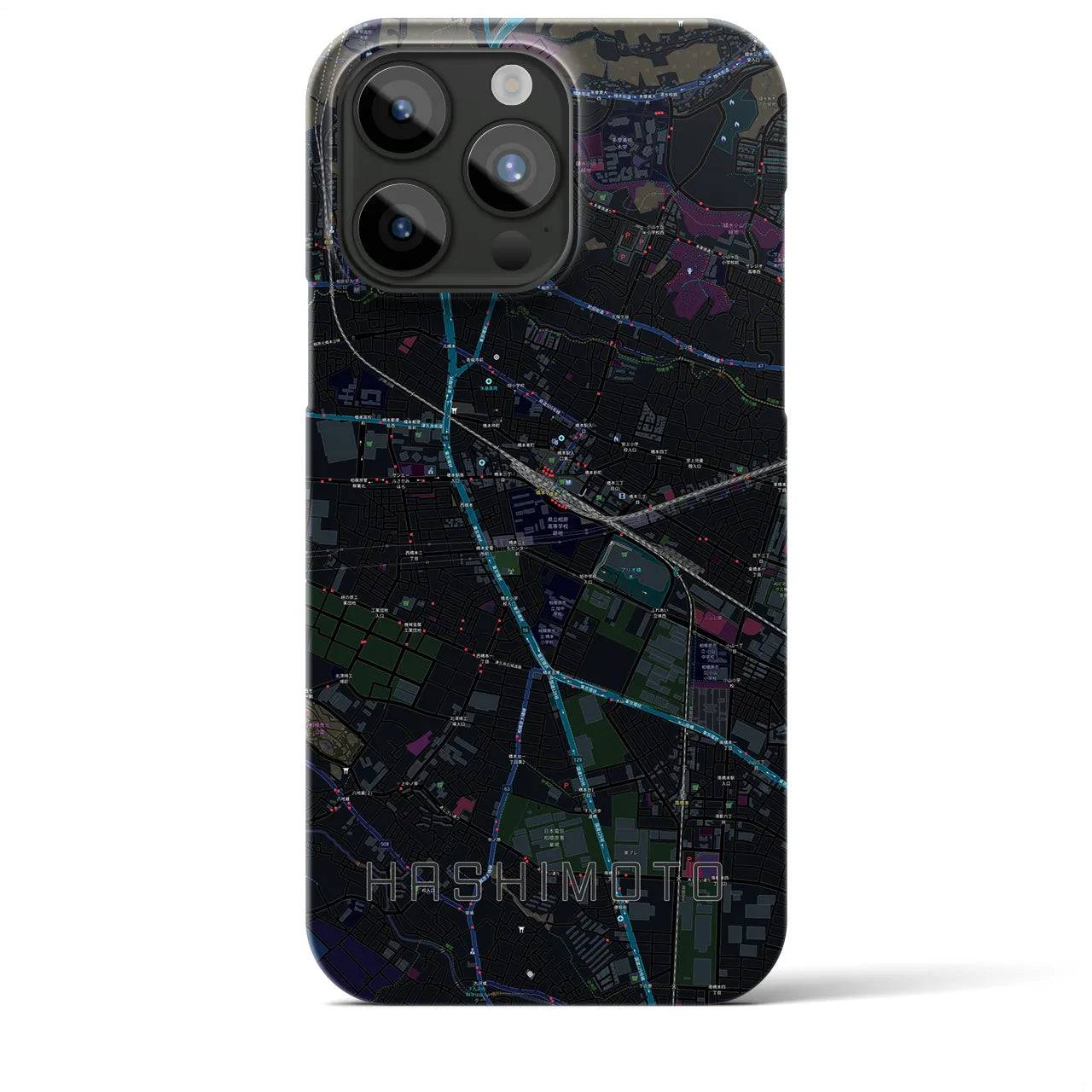 【橋本】地図柄iPhoneケース（バックカバータイプ・ブラック）iPhone 15 Pro Max 用