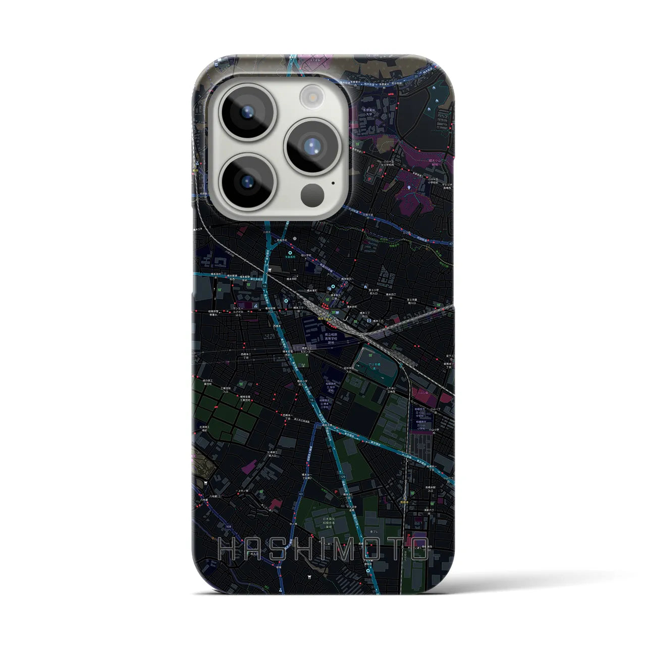 【橋本】地図柄iPhoneケース（バックカバータイプ・ブラック）iPhone 15 Pro 用