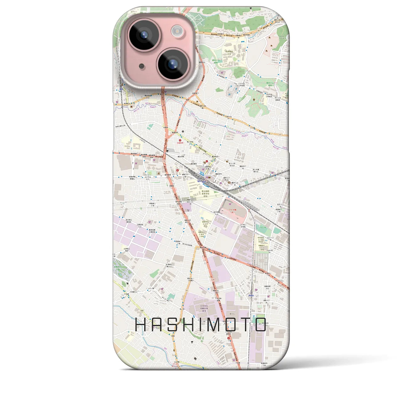【橋本】地図柄iPhoneケース（バックカバータイプ・ナチュラル）iPhone 15 Plus 用