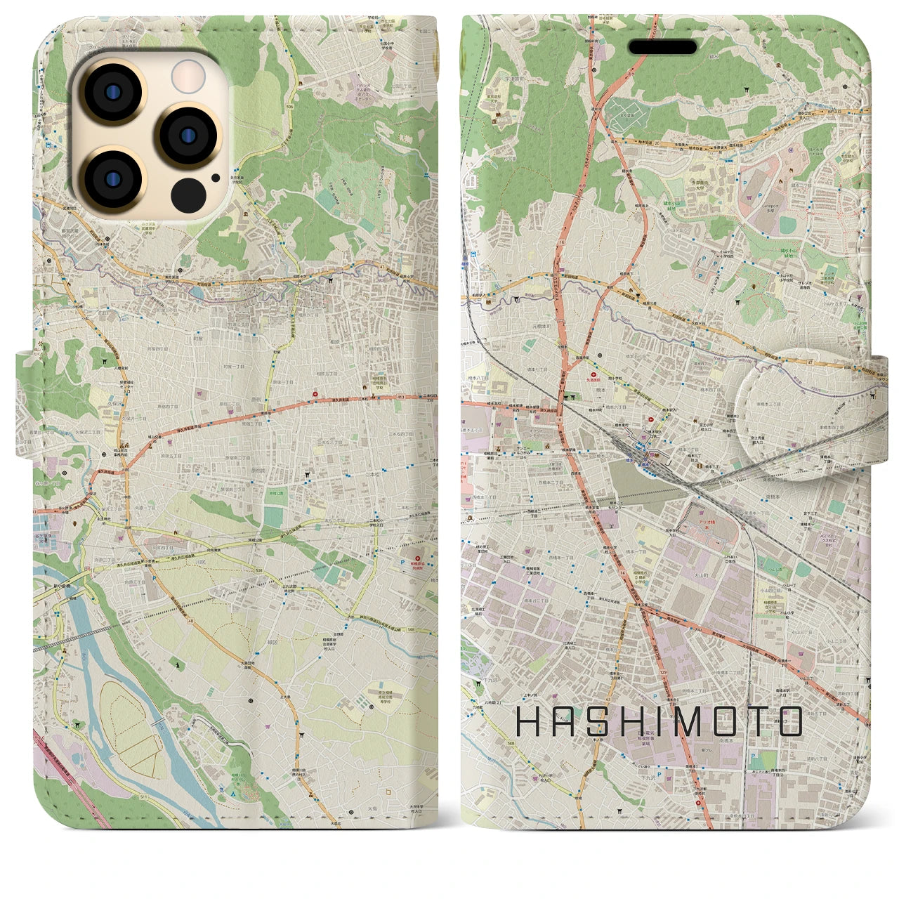 【橋本】地図柄iPhoneケース（手帳両面タイプ・ナチュラル）iPhone 12 Pro Max 用