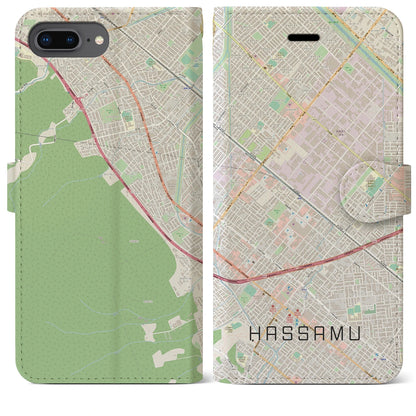 【発寒（北海道）】地図柄iPhoneケース（手帳タイプ）ナチュラル・iPhone 8Plus /7Plus / 6sPlus / 6Plus 用