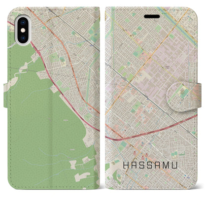 【発寒（北海道）】地図柄iPhoneケース（手帳タイプ）ナチュラル・iPhone XS Max 用