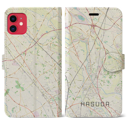 【蓮田（埼玉県）】地図柄iPhoneケース（手帳タイプ）ナチュラル・iPhone 11 用