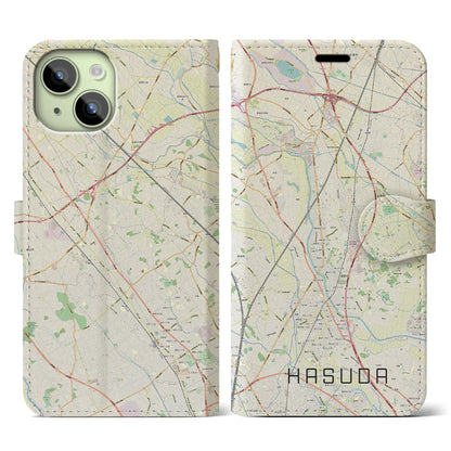 【蓮田（埼玉県）】地図柄iPhoneケース（手帳タイプ）ナチュラル・iPhone 15 用