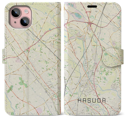 【蓮田（埼玉県）】地図柄iPhoneケース（手帳タイプ）ナチュラル・iPhone 15 Plus 用