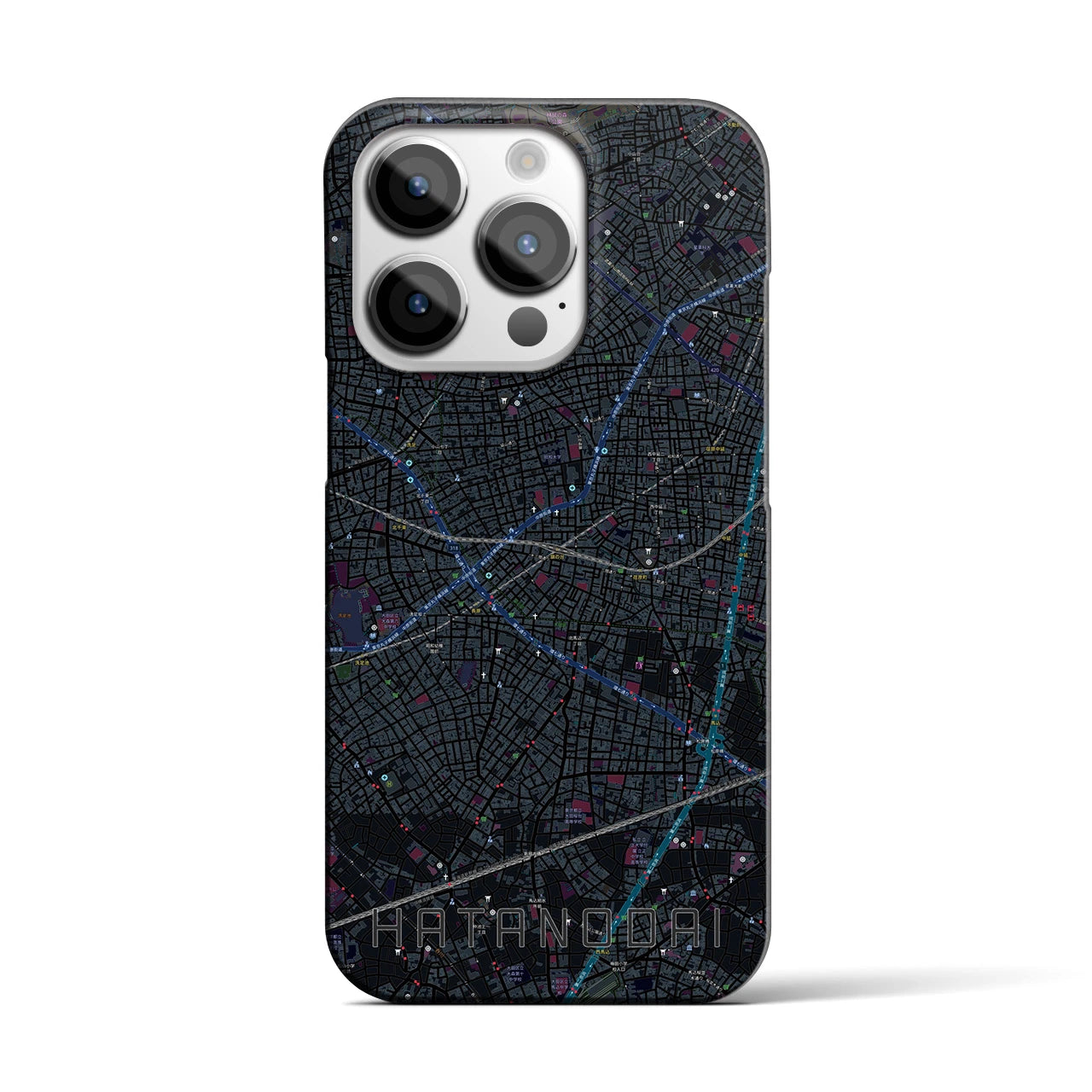 【旗の台】地図柄iPhoneケース（バックカバータイプ・ブラック）iPhone 14 Pro 用